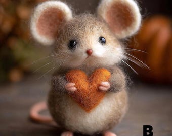 Needle Felt Heart Mouse Ornament | Handmade Felted Valentine's Day Decor | Adorable Gift for Her Anniversary