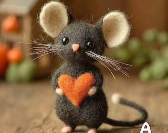 Felt Black Mouse Ornament | Handmade Felted Valentine's Day Decor | Adorable Gift for Her Anniversary