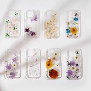 Véritable coque pour iPhone à fleurs pressées, jolies fleurs faites main coque pour iPhone, vraie coque de portable fleurs pressées pour iPhone 16 15 14 13 12 11 Pro Max
