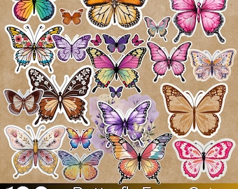 Más de 100 recortes de mariposas, diarios efímeros de mariposas imprimibles, pegatinas de mariposas, kit de diario basura, recortes rústicos de mariposas