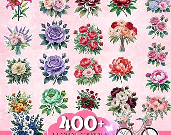 Flowers Garden Fussy Cut Bundle, Floral Fussy Cuts, Floral Ephemera, Junk Journal, Rose Ephemera Pink Flower Fussy Cut Shabby Chic Fussy Cut