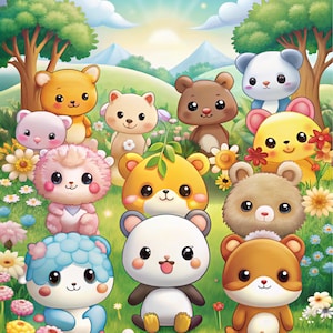 Cute Kawaii Animal Coloring Pages for kids.  100 pages of adorable Kawaii animals for young creative minds. Enchanted animals for coloring