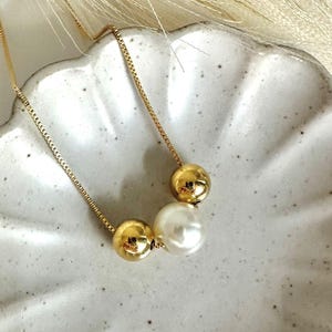 18k Gold Plated Dainty Pearl Necklace, Pearl Jewelry, Minimalist Necklace, Gold Necklace, Gold Plated Jewelry, Sophiie Jewelry