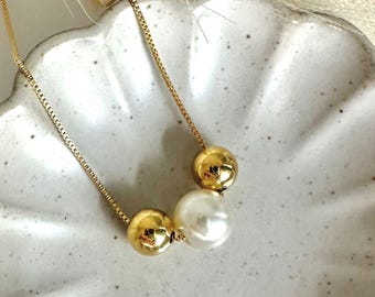 18k Gold Plated Pearl Necklace: Dainty Minimalist Jewelry, Mother's Day Gift, Gift for mom