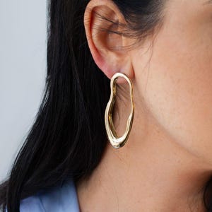 18K Gold or Rhodium Plated Organic Shape Hoop Earrings – Hypoallergenic Modern Statement Jewelry Gift for Her