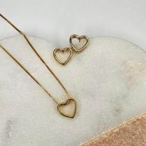 Dainty 18k Gold Plated Heart Necklace and Earring Set