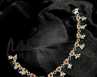 Pair of Silver Red Anklets