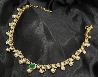 Gold-tone Anklet with Red Stone Minimalist Anklet