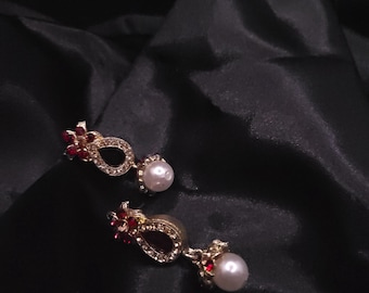 Ruby and Pearl Drop Earrings