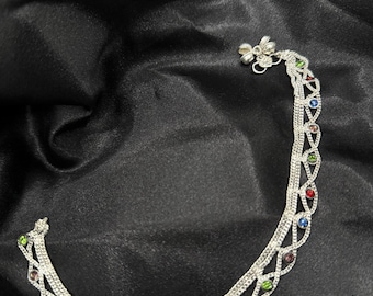 Pair of Silver Multicolor Anklets