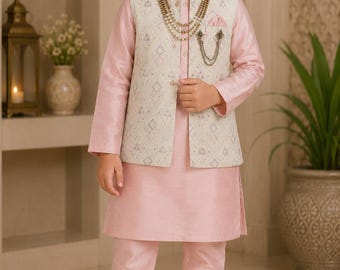 Boys Blush Peach Kurta Pajama Set