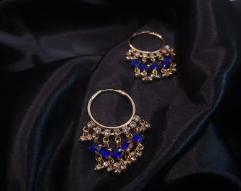 Luxury Blue Crystal Hoop Earrings