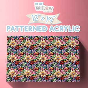 12&quot; x 19&quot; Laser Ready Patterned Acrylic Sheet, Stained Glass Flowers, Unique Pattern for Laser Cutters