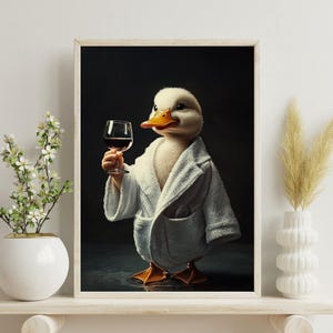 Duck In Bathrobe , Duck Poster, Funny Wall Art, Vintage Painting, Duck Portrait, Duckling Print, Vintage Print, Vintage animal Print, Bath
