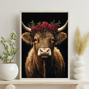Highland Cow Wall Art, Highland Cow Print , Cow Poster, Vintage Cow Painting, Highland Cow Portrait, Animal Living Room Wall Art