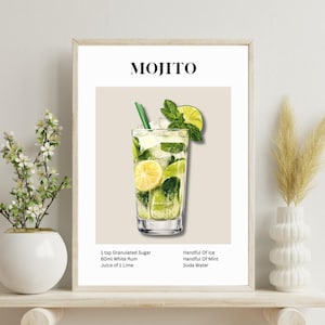 Mojito Art Print, Cocktail Poster,  Bar Cart Poster, Trendy Wall Art, Minimalist Print,  Retro Wall Art, Retro Poster, Drink Print