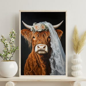Highland Cow In Suit Poster, Highland Cow Print , Cow Poster, Vintage Cow Painting, Highland Cow Portrait, Animal Living Room Wall Art