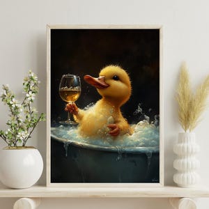 Duck In Bath , Duck Poster, Funny Wall Art, Vintage Painting, Duck Portrait, Duckling Bath Print, Vintage Print, Vintage animal Print, Bath