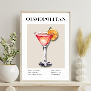 Cosmopolitan Art Print, Cocktail Poster,  Bar Cart Poster, Trendy Wall Art, Minimalist Print,  Retro Wall Art, Retro Poster, Drink Print