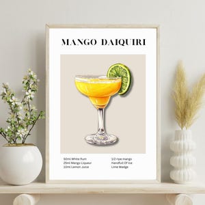 Mango Daiquiri Print, Cocktail Poster,  Bar Cart Poster, Trendy Wall Art, Minimalist Print,  Retro Wall Art, Retro Poster, Drink Print