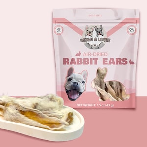 Air-Dried Rabbit Ears for Dogs, Natural Chew Treat, Single Ingredient, Hypoallergenic Dog Snack - 4 to 6 Count (1.5 oz)