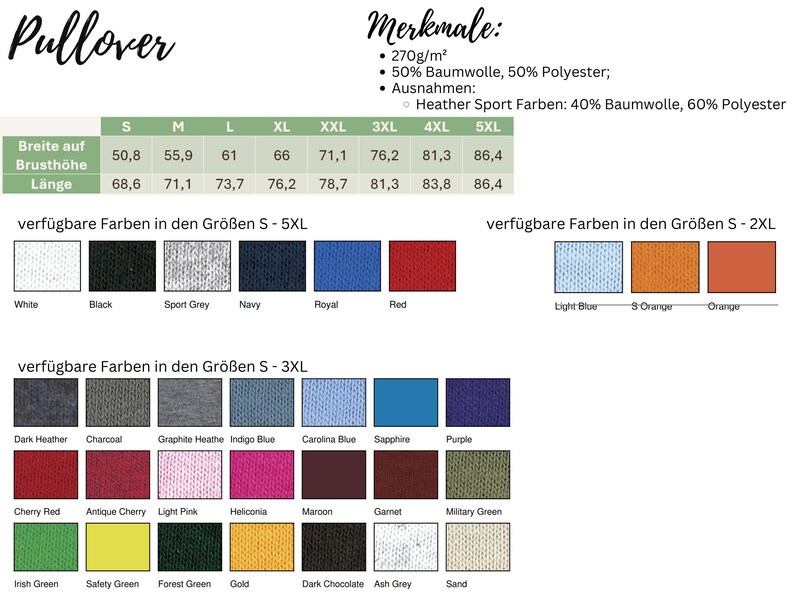 Puede incluir: Hoja de informaci&oacute;n del producto para un jersey, con una tabla de tallas en cent&iacute;metros, opciones de color y detalles de la tela. Los colores disponibles incluyen blanco, negro y rojo.