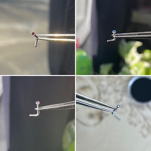 Color Gem 18g L-Bend Nose Nostril Stud Jewelry- Pick Red, Onyx, Purple, Pink or Blue