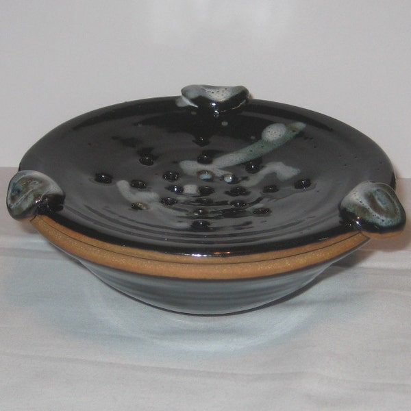 Self-Draining Soap Dish in Black with Sky Blue Accenting