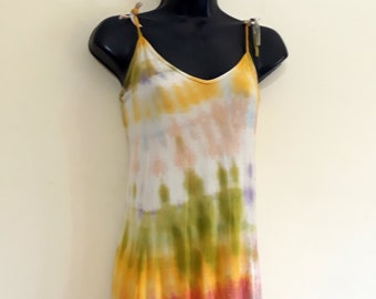 SOLUNA Spaggeti straps dress in a silky Organic Bamboo knit fabric adjustable to any body, tiedye in the color you choose