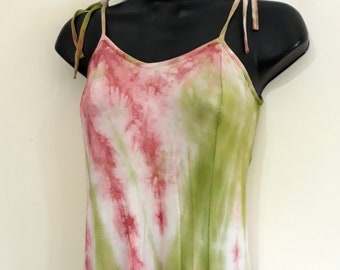 SOLUNA Spaggeti straps dress in a silky Organic Bamboo knit fabric adjustable to any body, tiedye in the color you choose