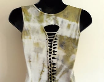 SOLUNA Sleeveless Tops with cuts and knots on the back in soft and silky 100% bamboo with tiedye techniques in many colors and in one size