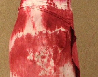 SOLUNA loose pants, unique dyed in tiedye shibori techniques, one size fits all, in dark red in a light viscose fabric