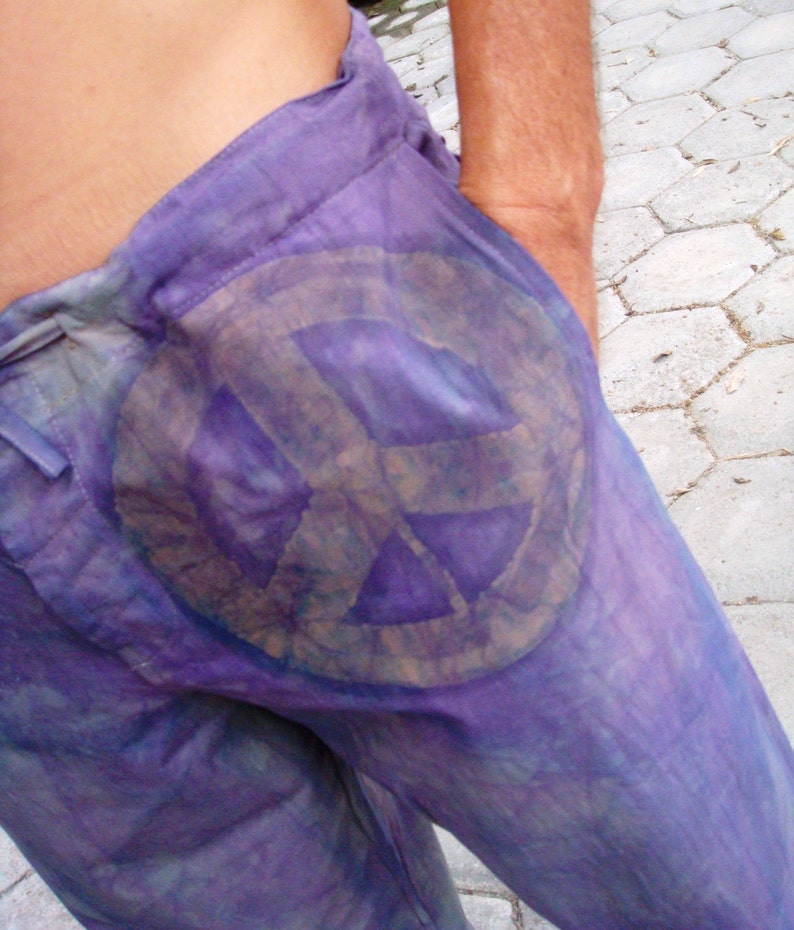 SOLUNA tiedyed cotton pants with batik wax peace and love symbol, in the color you prefer and in all sizes, we do wholesale image 2