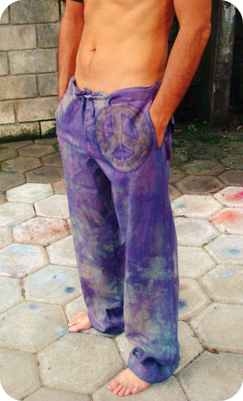 SOLUNA tiedyed cotton pants with batik wax peace and love symbol, in the color you prefer and in all sizes, we do wholesale image 1