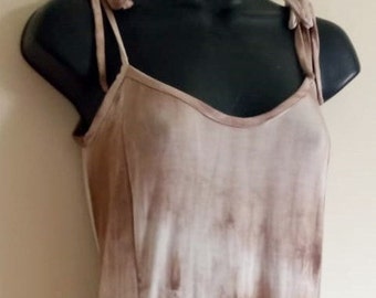 SOLUNA Spaggeti straps dress in a silky Organic Bamboo knit fabric adjustable to any body, tiedyed brown tones in onesize