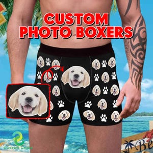 Roupa íntima personalizada para homens, cueca com foto de animal de estimação, boxers personalizados para marido, presente de aniversário com foto de boxer