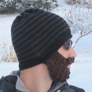 beard beanie mens large hat The Original Beard Beanie™ black and charcoal striped L/XL image 5