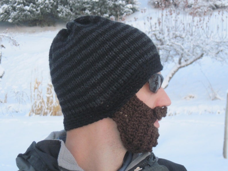 beard beanie mens large hat The Original Beard Beanie™ black and charcoal striped L/XL image 5