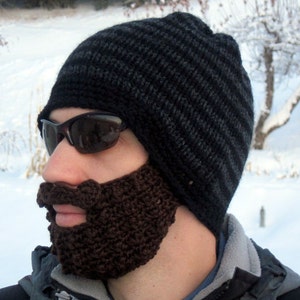 beard beanie mens large hat The Original Beard Beanie™ black and charcoal striped L/XL image 2