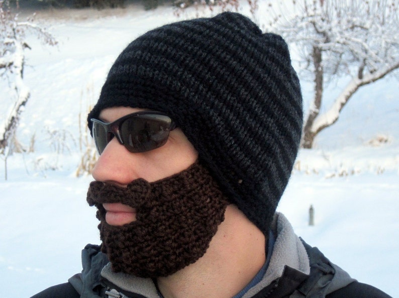 beard beanie mens large hat The Original Beard Beanie™ black and charcoal striped L/XL image 2