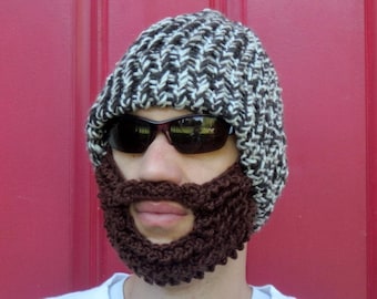 crochet beard hat, bearded lumberjack hat The Original Beard Beanie™ brown tweed lumberjack hat, crochet beard beanie, knit beard hat