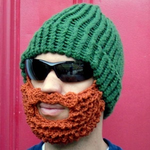 bearded lumberjack hat, green crochet beard hat, The Original Beard Beanie™ green beard hat, knit beard hat image 1