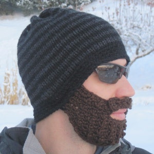 beard beanie mens large hat The Original Beard Beanie™ black and charcoal striped L/XL image 4