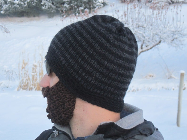 beard beanie mens large hat The Original Beard Beanie™ black and charcoal striped L/XL image 3