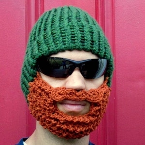 bearded lumberjack hat, green crochet beard hat, The Original Beard Beanie™ green beard hat, knit beard hat image 2
