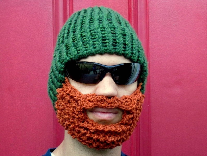 bearded lumberjack hat, green crochet beard hat, The Original Beard Beanie™ green beard hat, knit beard hat image 2