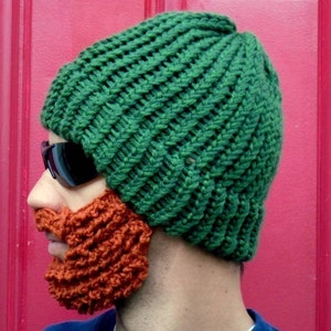bearded lumberjack hat, green crochet beard hat, The Original Beard Beanie™ green beard hat, knit beard hat image 3