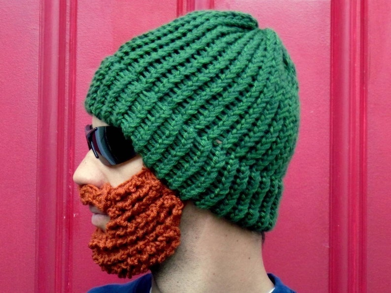 bearded lumberjack hat, green crochet beard hat, The Original Beard Beanie™ green beard hat, knit beard hat image 3