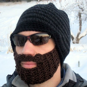 beard beanie mens large hat The Original Beard Beanie™ black and charcoal striped L/XL image 1