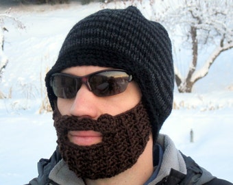 beard beanie mens large hat The Original Beard Beanie™ - black and charcoal striped L/XL